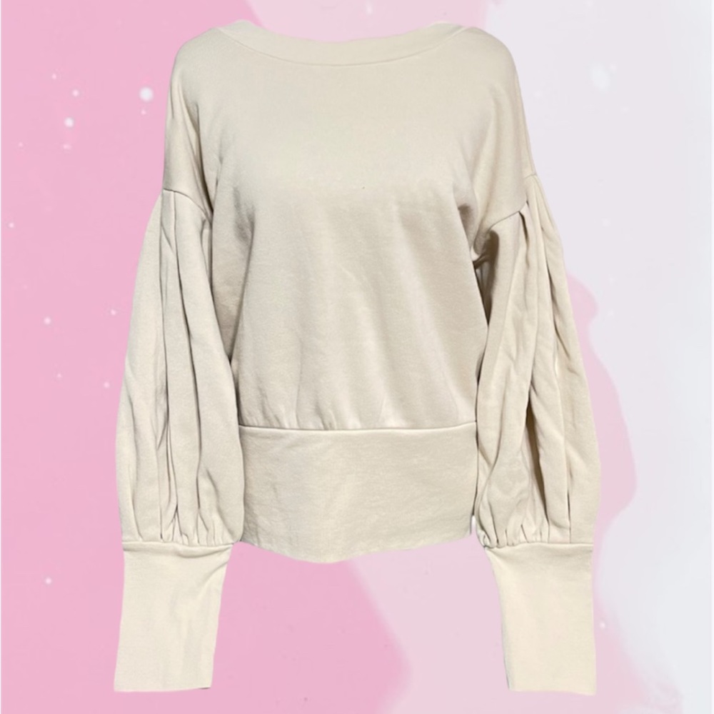 Express Cozy Fleece Neutral Cream Balloon Sleeve Pullover Sweatshirt Large